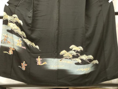 平和屋着物■豪華黒留袖　刺繍　人物枝松文　暈し染め　金彩　正絹　逸品　CABM1102oy