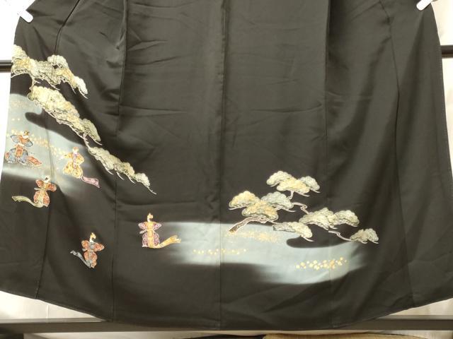 平和屋着物■豪華黒留袖　刺繍　人物枝松文　暈し染め　金彩　正絹　逸品　CABM1102oy