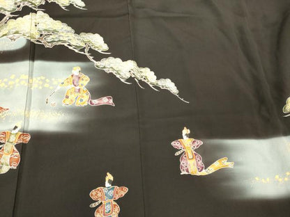 平和屋着物■豪華黒留袖　刺繍　人物枝松文　暈し染め　金彩　正絹　逸品　CABM1102oy