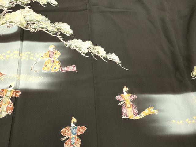 平和屋着物■豪華黒留袖　刺繍　人物枝松文　暈し染め　金彩　正絹　逸品　CABM1102oy
