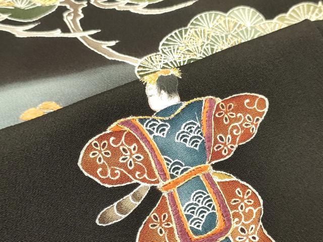 平和屋着物■豪華黒留袖　刺繍　人物枝松文　暈し染め　金彩　正絹　逸品　CABM1102oy
