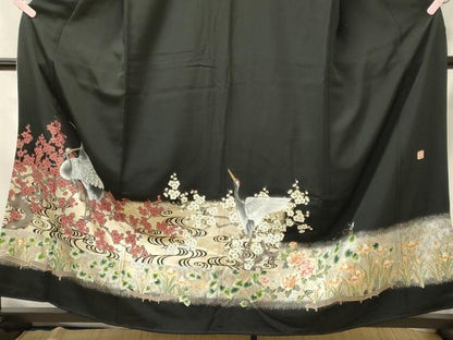 平和屋着物■豪華黒留袖　作家物　流水群鶴枝梅文　金銀彩　正絹　逸品　CABM1109oy