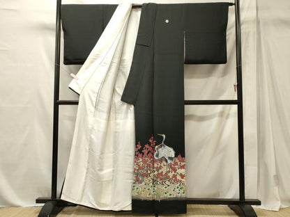 平和屋着物■豪華黒留袖　作家物　流水群鶴枝梅文　金銀彩　正絹　逸品　CABM1109oy