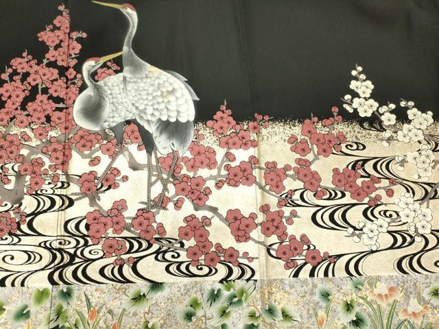 平和屋着物■豪華黒留袖　作家物　流水群鶴枝梅文　金銀彩　正絹　逸品　CABM1109oy
