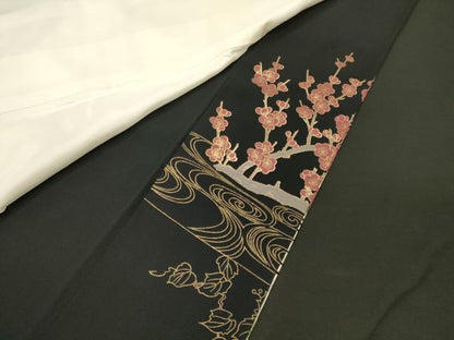 平和屋着物■豪華黒留袖　作家物　流水群鶴枝梅文　金銀彩　正絹　逸品　CABM1109oy