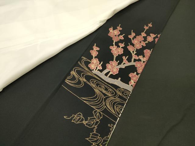 平和屋着物■豪華黒留袖　作家物　流水群鶴枝梅文　金銀彩　正絹　逸品　CABM1109oy