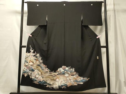 平和屋着物■豪華黒留袖　作家物　駒刺繍　鴛鴦草花文　暈し染め　金彩　正絹　逸品　CABM1110oy