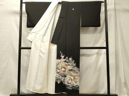 平和屋着物■豪華黒留袖　作家物　駒刺繍　鴛鴦草花文　暈し染め　金彩　正絹　逸品　CABM1110oy