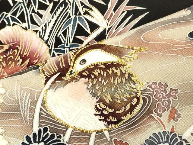 平和屋着物■豪華黒留袖　作家物　駒刺繍　鴛鴦草花文　暈し染め　金彩　正絹　逸品　CABM1110oy
