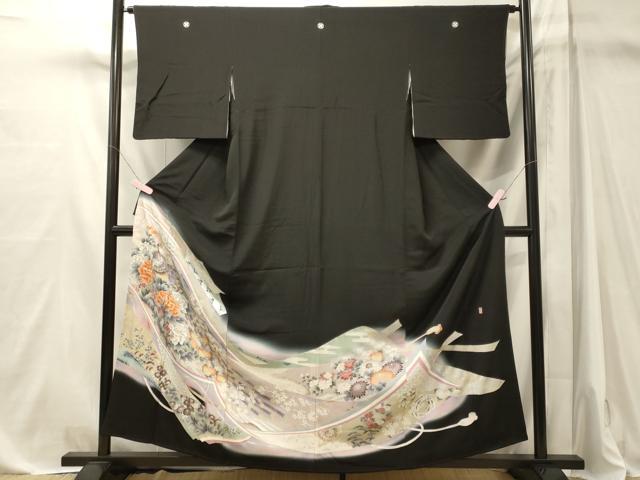平和屋着物■豪華黒留袖　作家物　刺繍　孔雀花文　暈し染め　銀彩　正絹　逸品　CABM1111oy