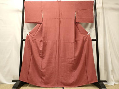 平和屋着物■上質な色無地　幾何学地紋　銀朱色　三越扱い　正絹　逸品　CABM1125oy