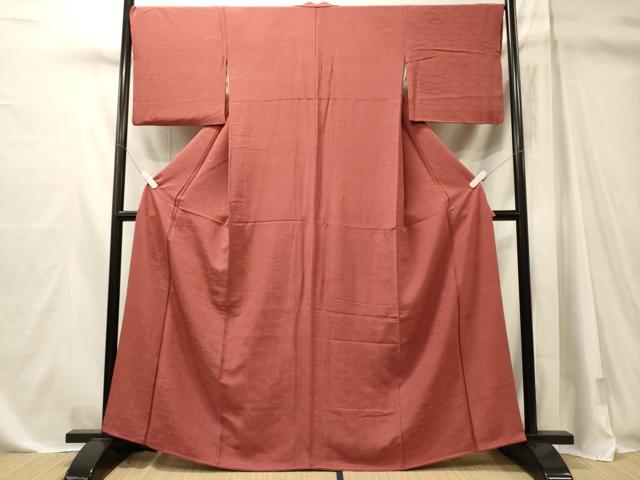 平和屋着物■上質な色無地　幾何学地紋　銀朱色　三越扱い　正絹　逸品　CABM1125oy