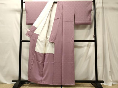 平和屋着物■上質な色無地　幾何学地紋　紅藤色　正絹　逸品　CABM1127oy