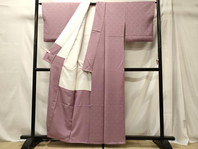 平和屋着物■上質な色無地　幾何学地紋　紅藤色　正絹　逸品　CABM1127oy