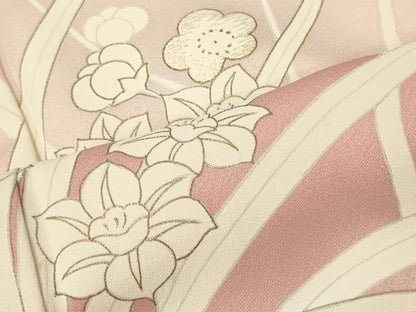 平和屋着物■訪問着　刺繍　草花文　暈し染め　金彩　正絹　逸品　未使用　CABM1134oy
