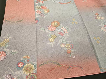 平和屋着物■上質な小紋　雪芝草花丸文　暈し染め　金彩　正絹　逸品　CABM1148oy