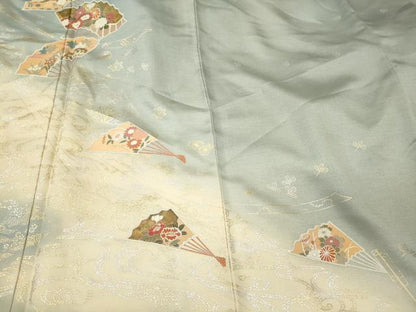 平和屋着物■訪問着　扇面花文　暈し染め　金銀彩　正絹　逸品　未使用　CABM1161oy