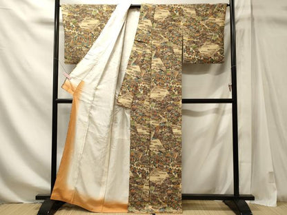 平和屋着物■上質な小紋　型染め　冊子人物風景文　正絹　逸品　CABM1163oy