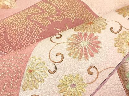 平和屋着物■訪問着　地紙重ね流水花文　暈し染め　金銀彩　正絹　逸品　CABM1166oy