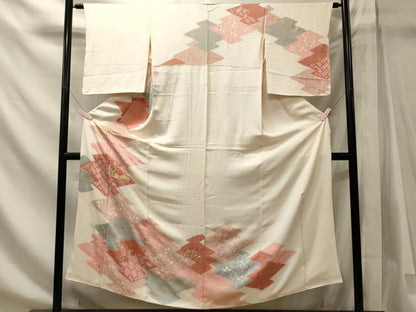平和屋着物■訪問着　駒刺繍　絞り　松皮菱草花文　金彩　正絹　逸品　CABM1189oy