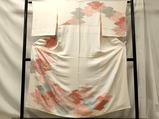 平和屋着物■訪問着　駒刺繍　絞り　松皮菱草花文　金彩　正絹　逸品　CABM1189oy