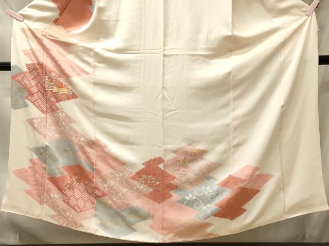 平和屋着物■訪問着　駒刺繍　絞り　松皮菱草花文　金彩　正絹　逸品　CABM1189oy