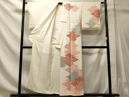 平和屋着物■訪問着　駒刺繍　絞り　松皮菱草花文　金彩　正絹　逸品　CABM1189oy