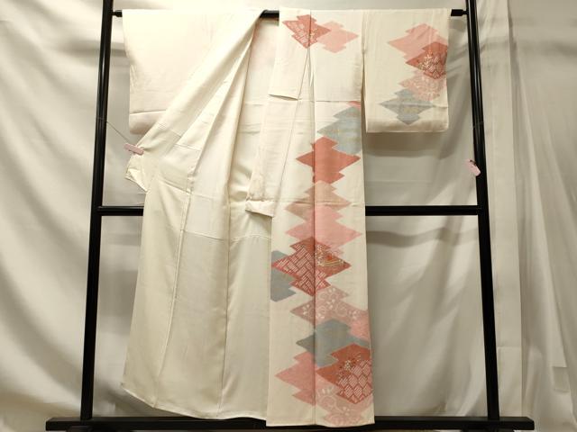平和屋着物■訪問着　駒刺繍　絞り　松皮菱草花文　金彩　正絹　逸品　CABM1189oy