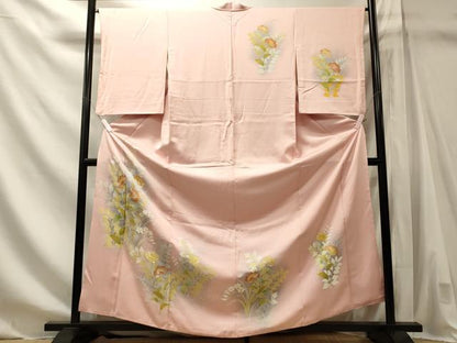 平和屋着物■中国三大刺繍　相良刺繍　訪問着　草花文　暈し染め　金彩　正絹　逸品　CABM1198oy