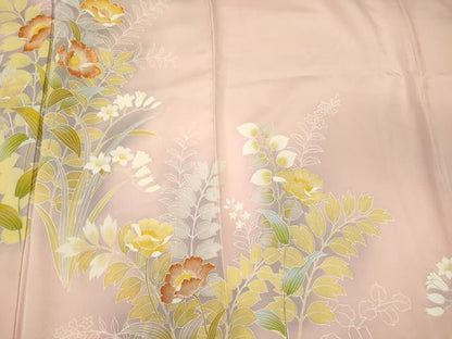 平和屋着物■中国三大刺繍　相良刺繍　訪問着　草花文　暈し染め　金彩　正絹　逸品　CABM1198oy