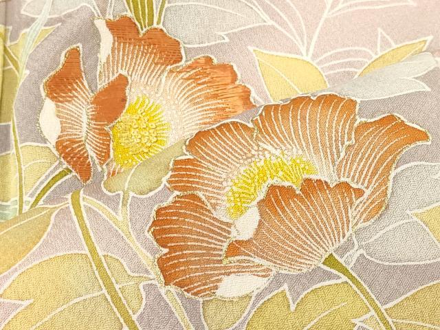 平和屋着物■中国三大刺繍　相良刺繍　訪問着　草花文　暈し染め　金彩　正絹　逸品　CABM1198oy