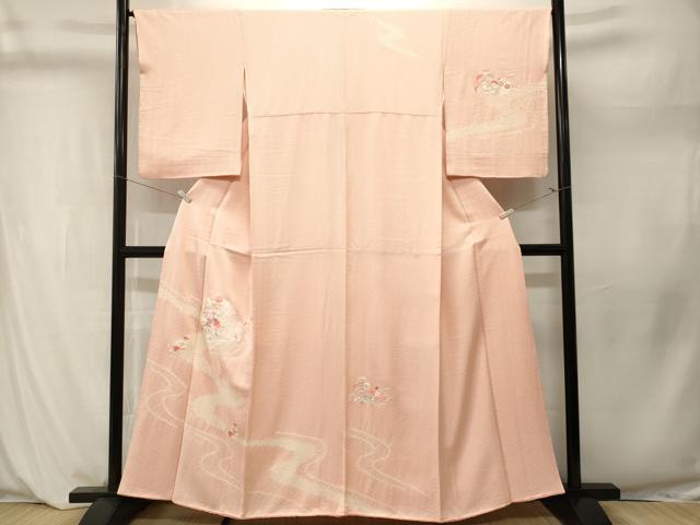 平和屋着物■訪問着　駒刺繍　絞り　流水檜扇草花文　正絹　逸品　CABM1202ev