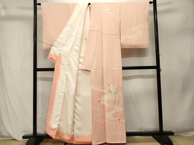 平和屋着物■訪問着　駒刺繍　絞り　流水檜扇草花文　正絹　逸品　CABM1202ev