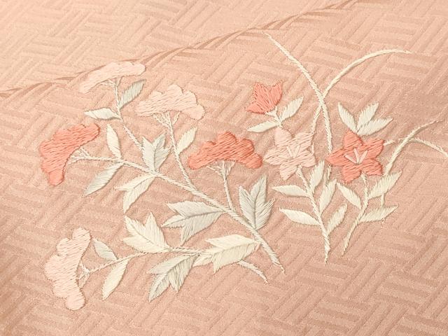 平和屋着物■訪問着　駒刺繍　絞り　流水檜扇草花文　正絹　逸品　CABM1202ev
