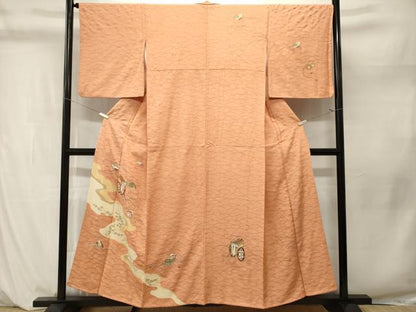 平和屋着物■訪問着　駒刺繍　芝草御所車文箱花文　金彩　正絹　逸品　CABM1203ev