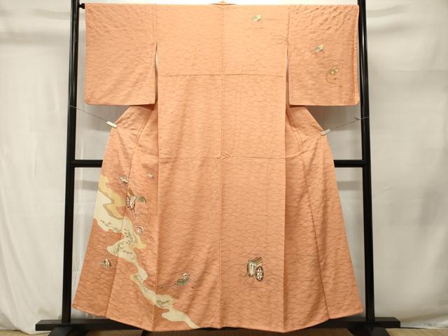平和屋着物■訪問着　駒刺繍　芝草御所車文箱花文　金彩　正絹　逸品　CABM1203ev
