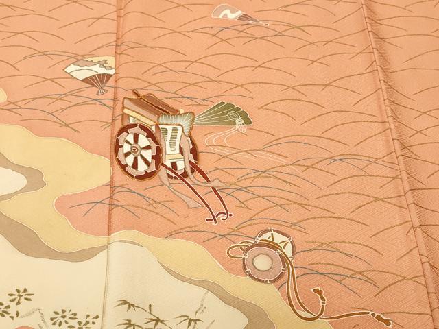 平和屋着物■訪問着　駒刺繍　芝草御所車文箱花文　金彩　正絹　逸品　CABM1203ev