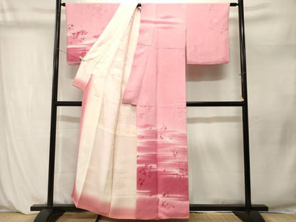 平和屋着物■訪問着　地紋起こし　霞枝花文　暈し染め　正絹　逸品　CABM1205ev