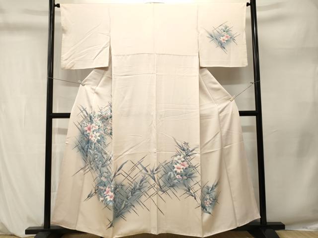 平和屋着物■訪問着　笹竹草花文　暈し染め　正絹　逸品　CABM1206ev