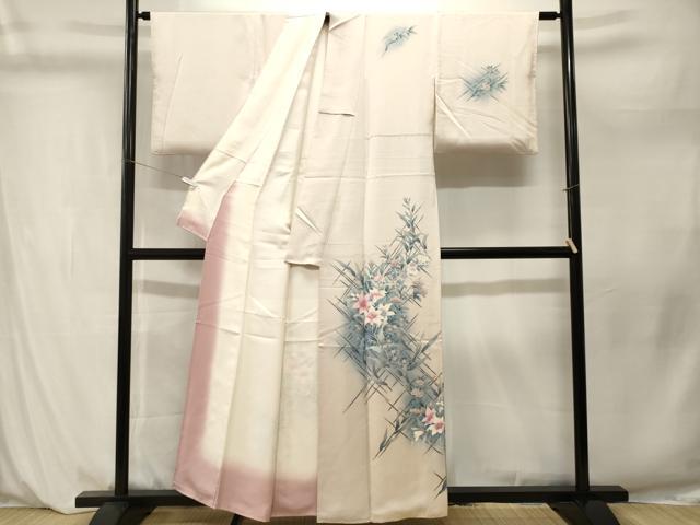平和屋着物■訪問着　笹竹草花文　暈し染め　正絹　逸品　CABM1206ev