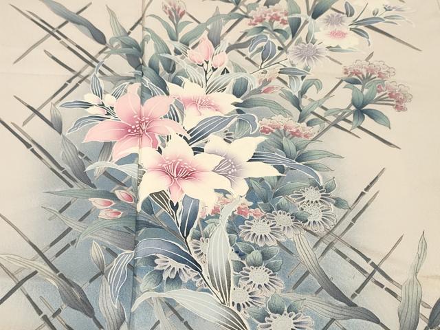 平和屋着物■訪問着　笹竹草花文　暈し染め　正絹　逸品　CABM1206ev