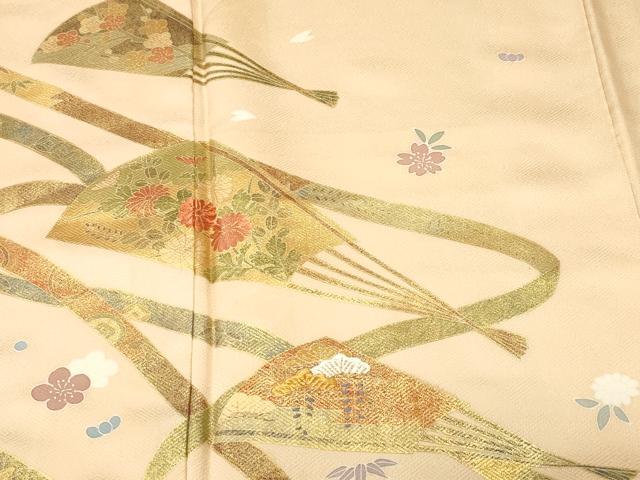 平和屋着物■訪問着　刺繍　鬘帯扇面舞花文　暈し染め　金彩　正絹　逸品　CABM1207ev