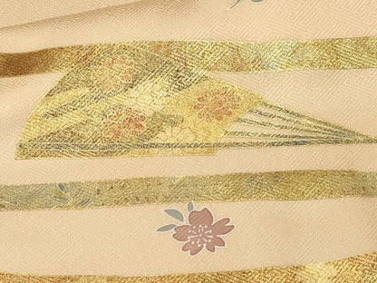 平和屋着物■訪問着　刺繍　鬘帯扇面舞花文　暈し染め　金彩　正絹　逸品　CABM1207ev