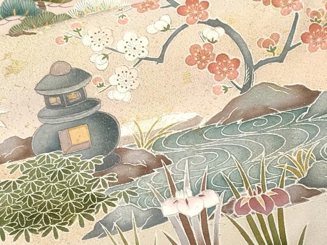 平和屋着物■訪問着　作家物　寿光織　松竹梅風景文　暈し染め　金糸　正絹　逸品　CABM1212ev