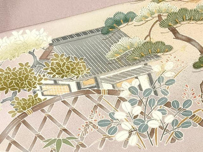 平和屋着物■訪問着　作家物　寿光織　松竹梅風景文　暈し染め　金糸　正絹　逸品　CABM1212ev