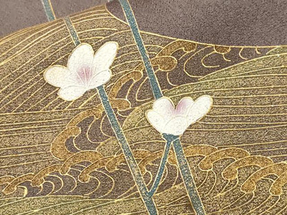 平和屋着物■訪問着　鶏　流水草花文　暈し染め　金彩　正絹　逸品　CABM1228ev