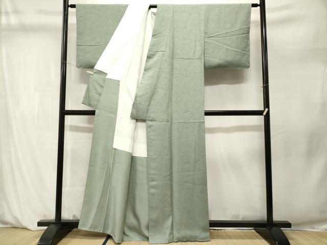 平和屋着物■上質な色無地　流水御所車花地紋　薄青色　正絹　逸品　CABM1235ev