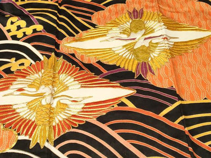 平和屋着物■豪華振袖　駒刺繍　雲取り立波双鶴文　金彩　正絹　逸品　CABM1236ev