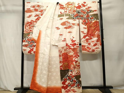 平和屋着物■豪華振袖　駒刺繍　松竹梅御所車花文　金彩　正絹　逸品　CABM1243ev