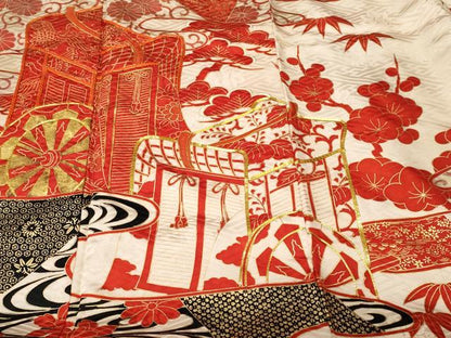 平和屋着物■豪華振袖　駒刺繍　松竹梅御所車花文　金彩　正絹　逸品　CABM1243ev